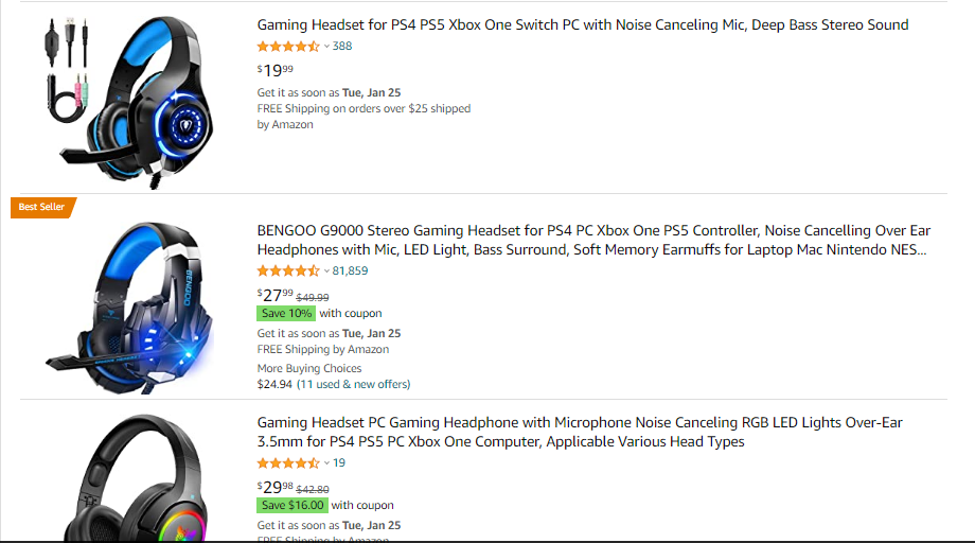 Search Result of 3 blue colored gaming headphones